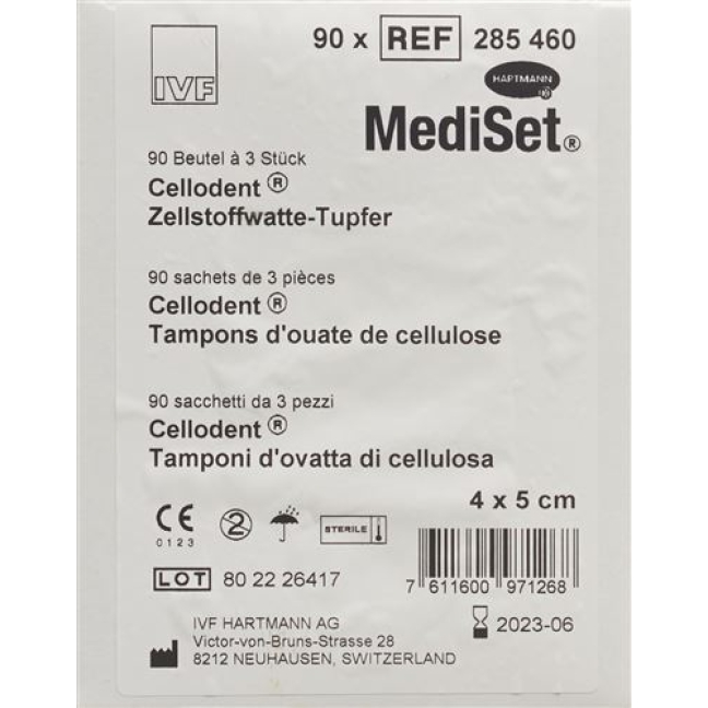 Mediset Cellodent Tupfer 4x5см стерильный 90 пакетиков 3 штуки