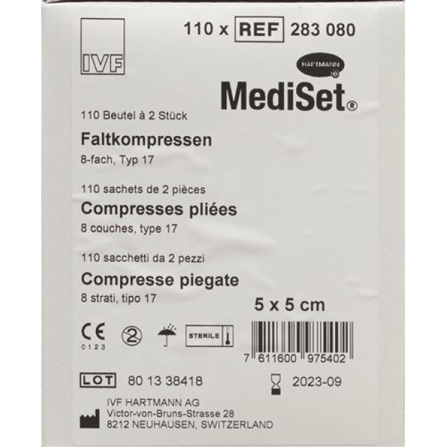 MediSet Faltkompressen 5x5см Typ 17 8-fach 110x 2 штуки MediSet Faltkompressen 5x5см Typ 17 8-fach 110x 2 штуки