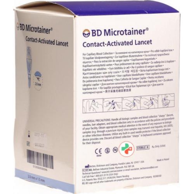 BD Microtainer ланцеты 2мм x 1.5мм Blau 200 штук