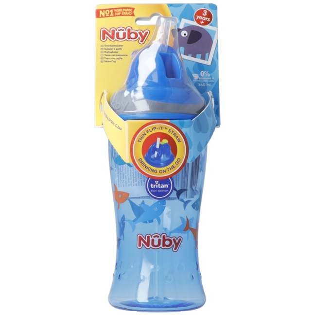 NUBY Flip-It Trinkhalmbecher TRITAN 360ml BLAU