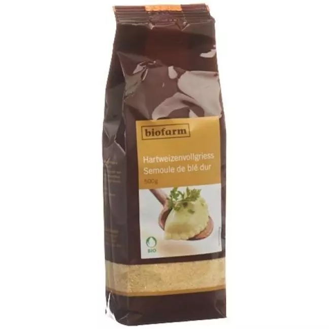 Biofarm Hartweizenvollgries Knospe в пакетиках 500г Biofarm Hartweizenvollgries Knospe в пакетиках 500г