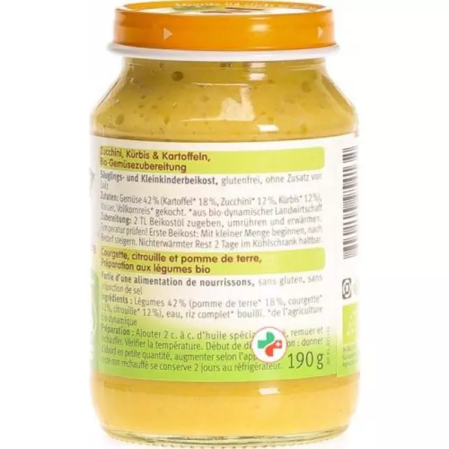 Holle Zucchini Kurbis Kartoffeln ab dem 4. Monat Bio Glas 190г Holle Zucchini Kurbis Kartoffeln ab dem 4. Monat Bio Glas 190г
